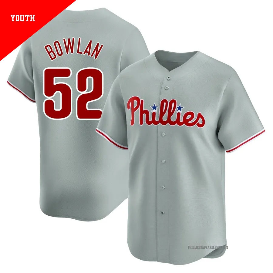 Philadelphia Phillies ＃52 Jonathan Bowlan Youth Gray Limited Away Jersey