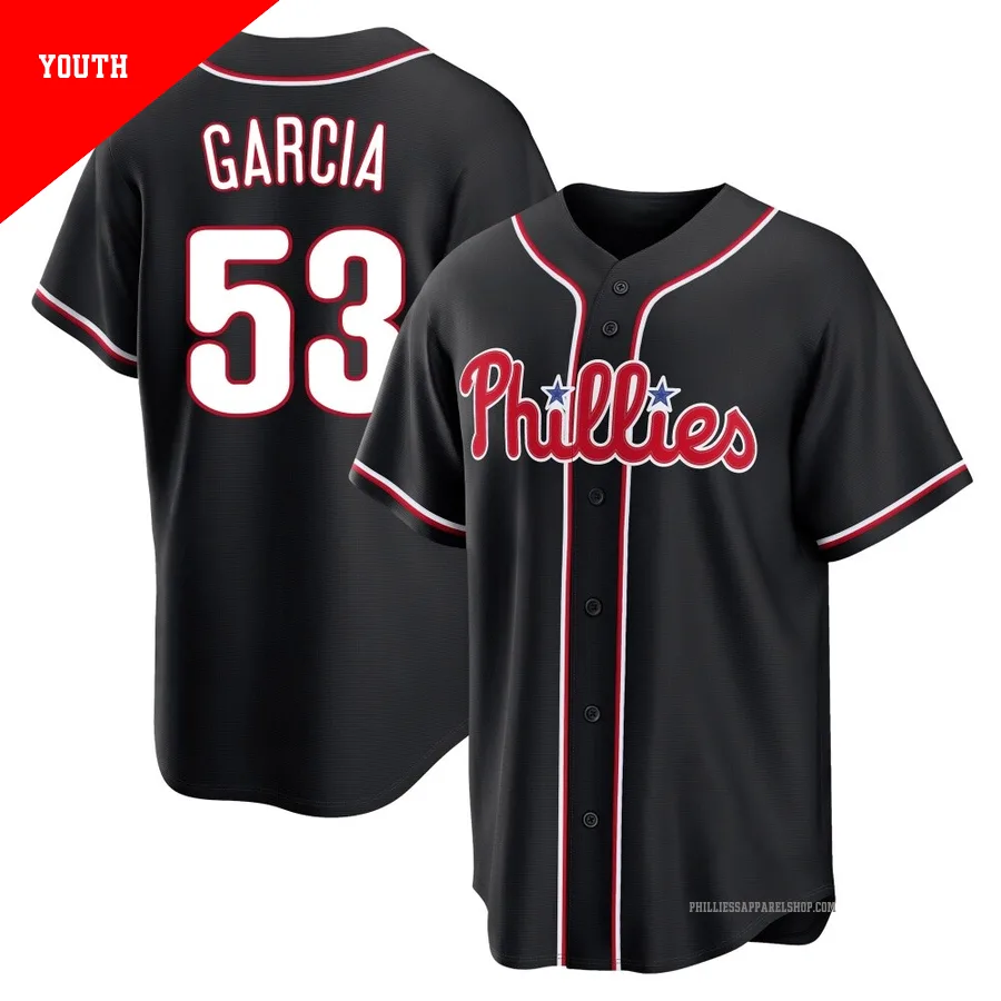Philadelphia Phillies ＃53 Adolis Garcia Youth Black Replica Fashion Out Jersey