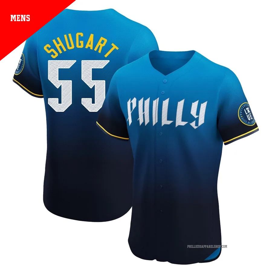 Philadelphia Phillies ＃55 Chase Shugart Men's Blue Elite 2024 City Connect Jersey