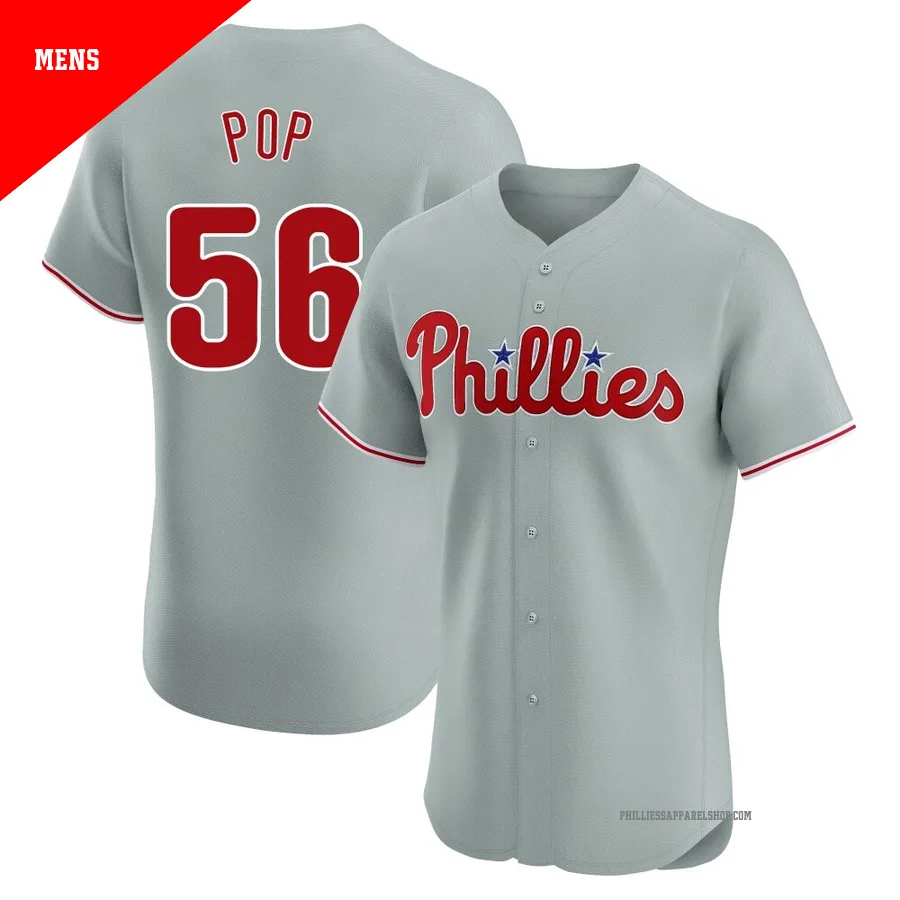 Philadelphia Phillies ＃56 Zach Pop Men's Gray Elite Road Jersey