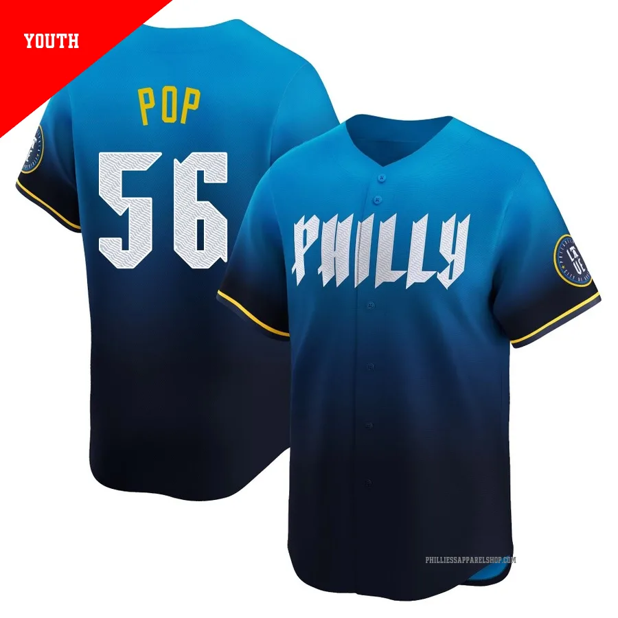 Philadelphia Phillies ＃56 Zach Pop Youth Blue Limited 2024 City Connect Jersey