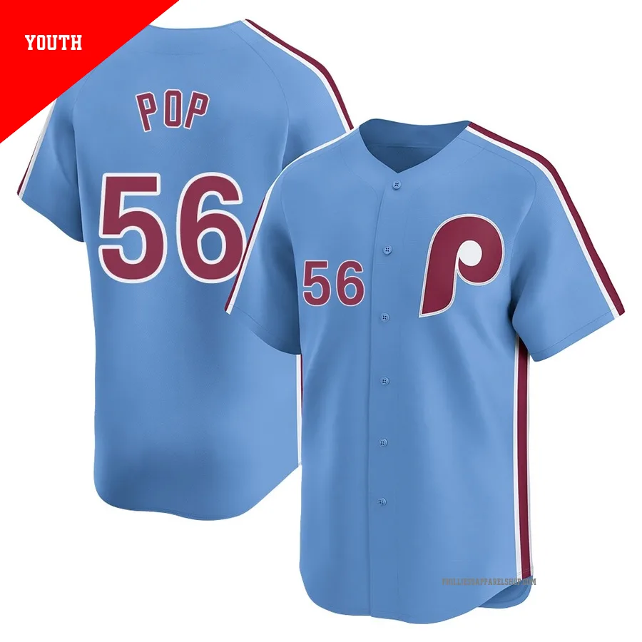 Philadelphia Phillies ＃56 Zach Pop Youth Light Blue Limited Alternate Jersey
