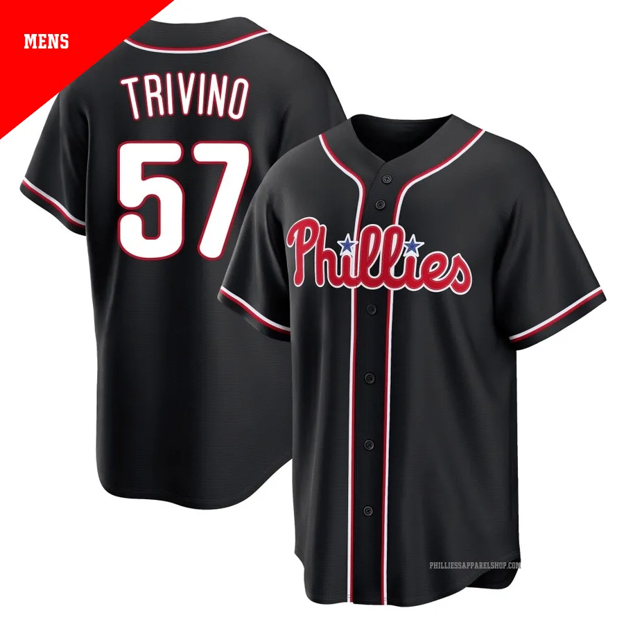 Philadelphia Phillies ＃57 Lou Trivino Men's Black Replica Fashion Out Jersey