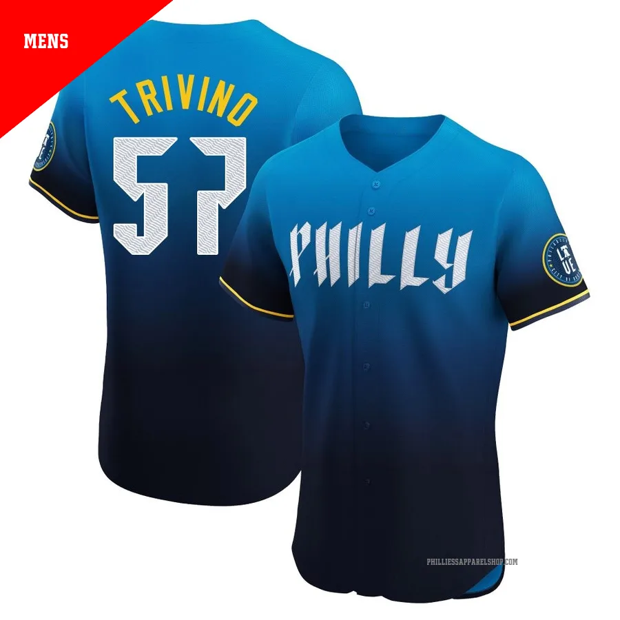 Philadelphia Phillies ＃57 Lou Trivino Men's Blue Elite 2024 City Connect Jersey