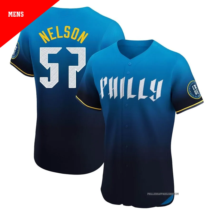 Philadelphia Phillies ＃57 Nick Nelson Men's Blue Elite 2024 City Connect Jersey