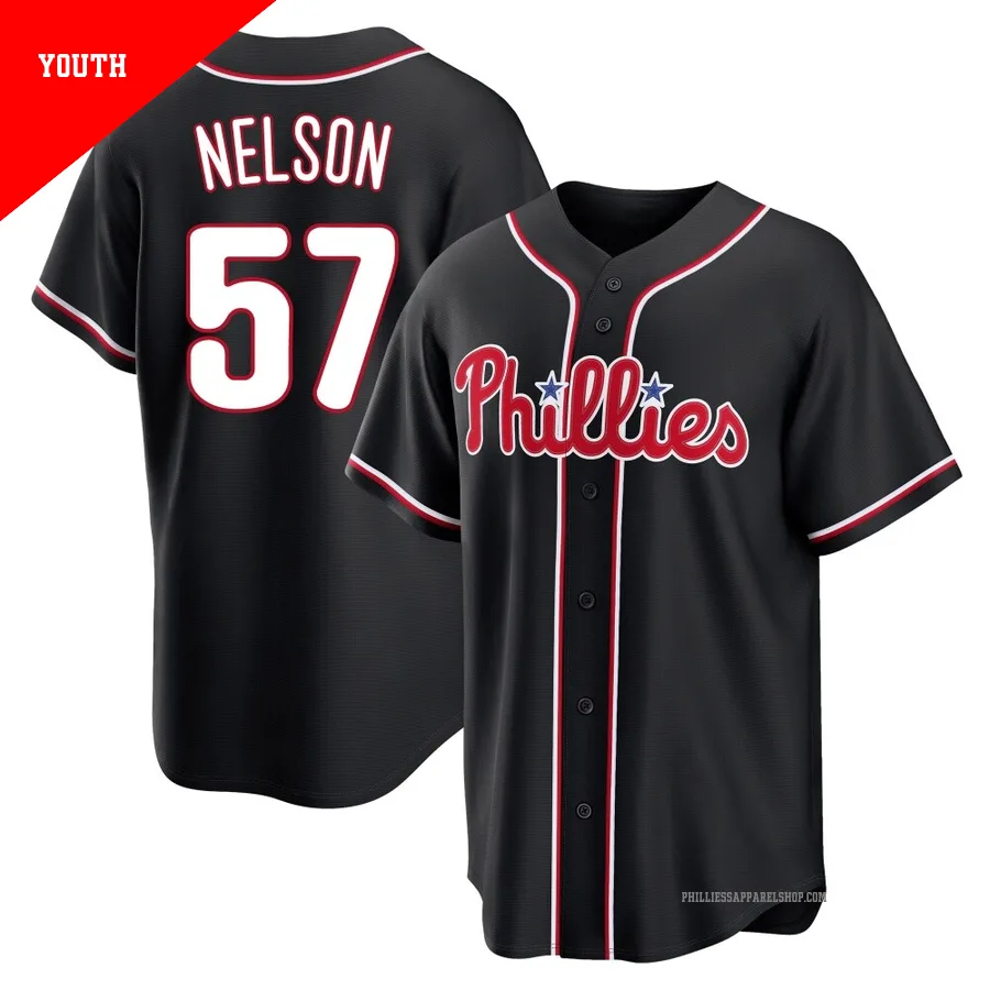 Philadelphia Phillies ＃57 Nick Nelson Youth Black Replica Fashion Out Jersey