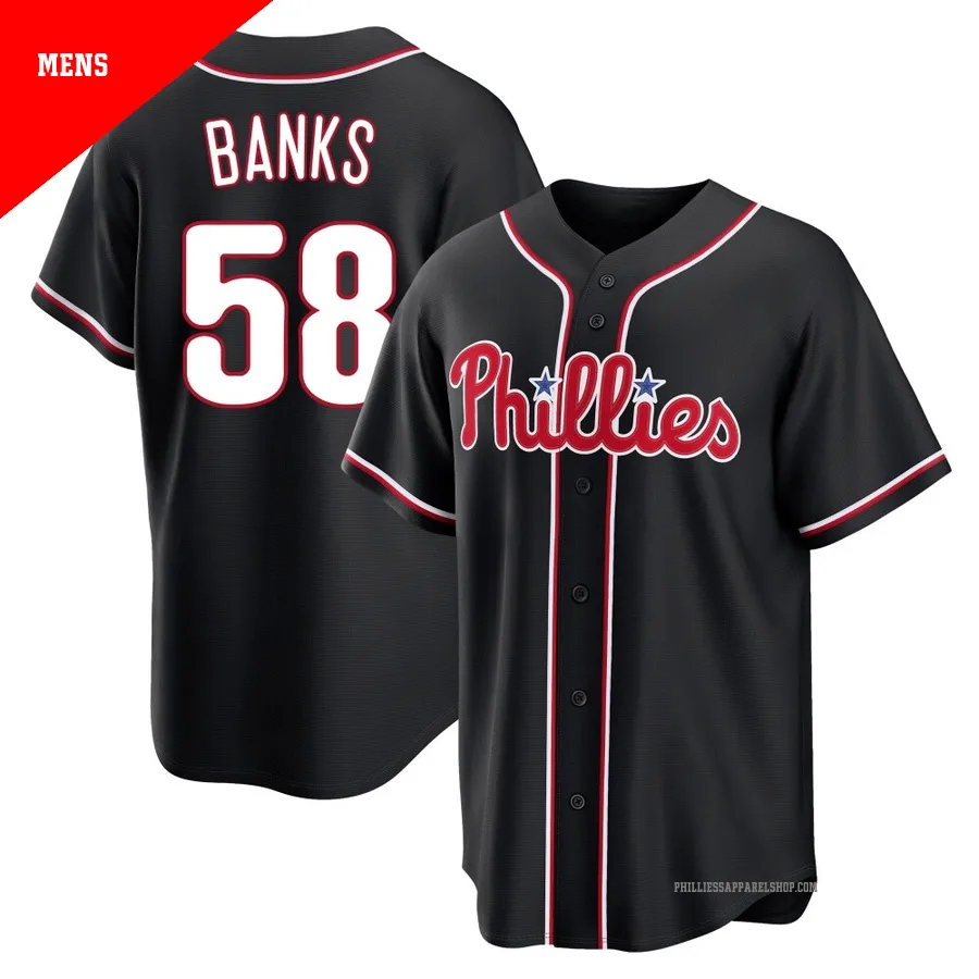 Philadelphia Phillies ＃58 Tanner Banks Men's Black Replica Fashion Out Jersey