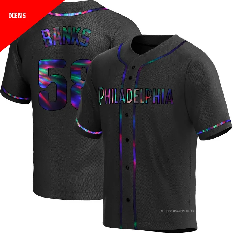 Philadelphia Phillies ＃58 Tanner Banks Men's Black Replica Holographic Alternate Jersey