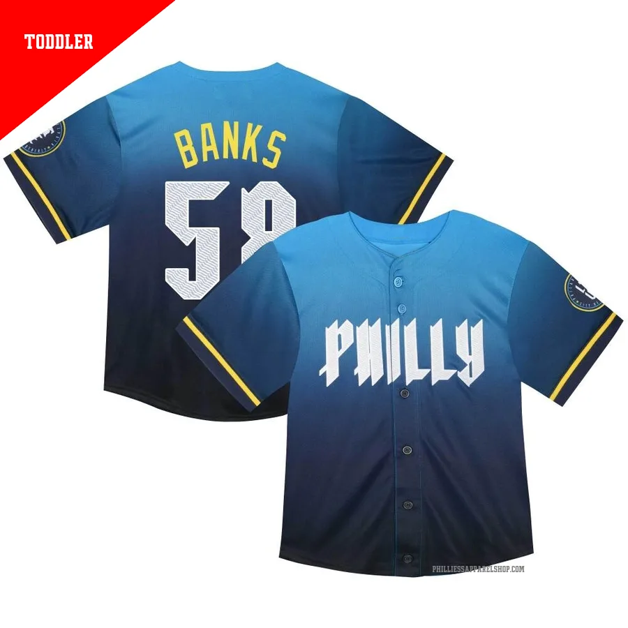 Philadelphia Phillies ＃58 Tanner Banks Men's Blue Limited Toddler 2024 City Connect Jersey