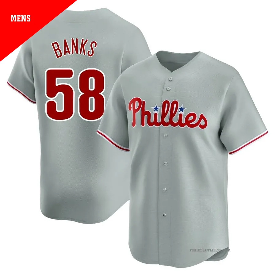 Philadelphia Phillies ＃58 Tanner Banks Men's Gray Limited Away Jersey