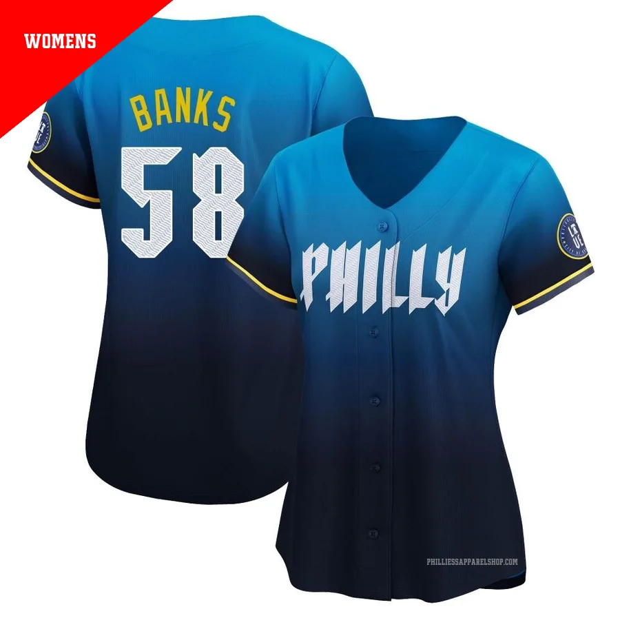Philadelphia Phillies ＃58 Tanner Banks Women's Blue Limited 2024 City Connect Jersey