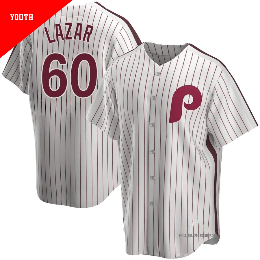 Philadelphia Phillies ＃60 Max Lazar Youth White Replica Home Cooperstown Collection Jersey