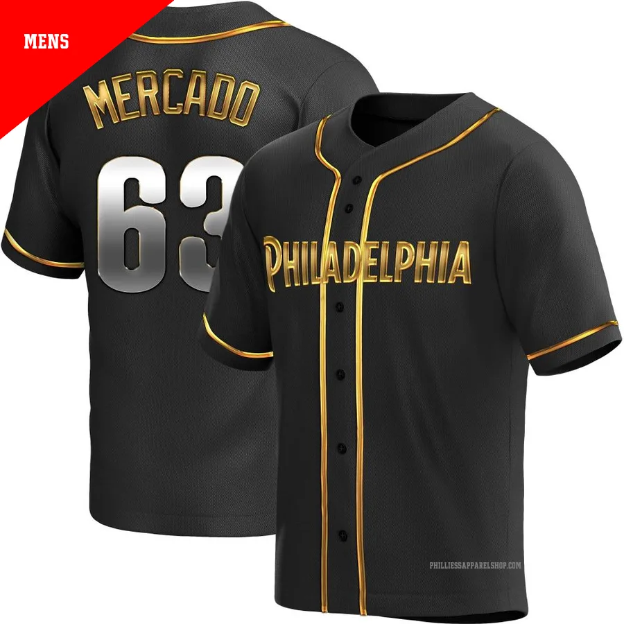 Philadelphia Phillies ＃63 Michael Mercado Men's Gold Replica Black en Alternate Jersey
