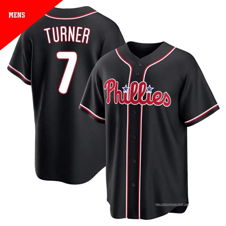 Philadelphia Phillies ＃7 Trea Turner Men's Black Replica Fashion Out Jersey