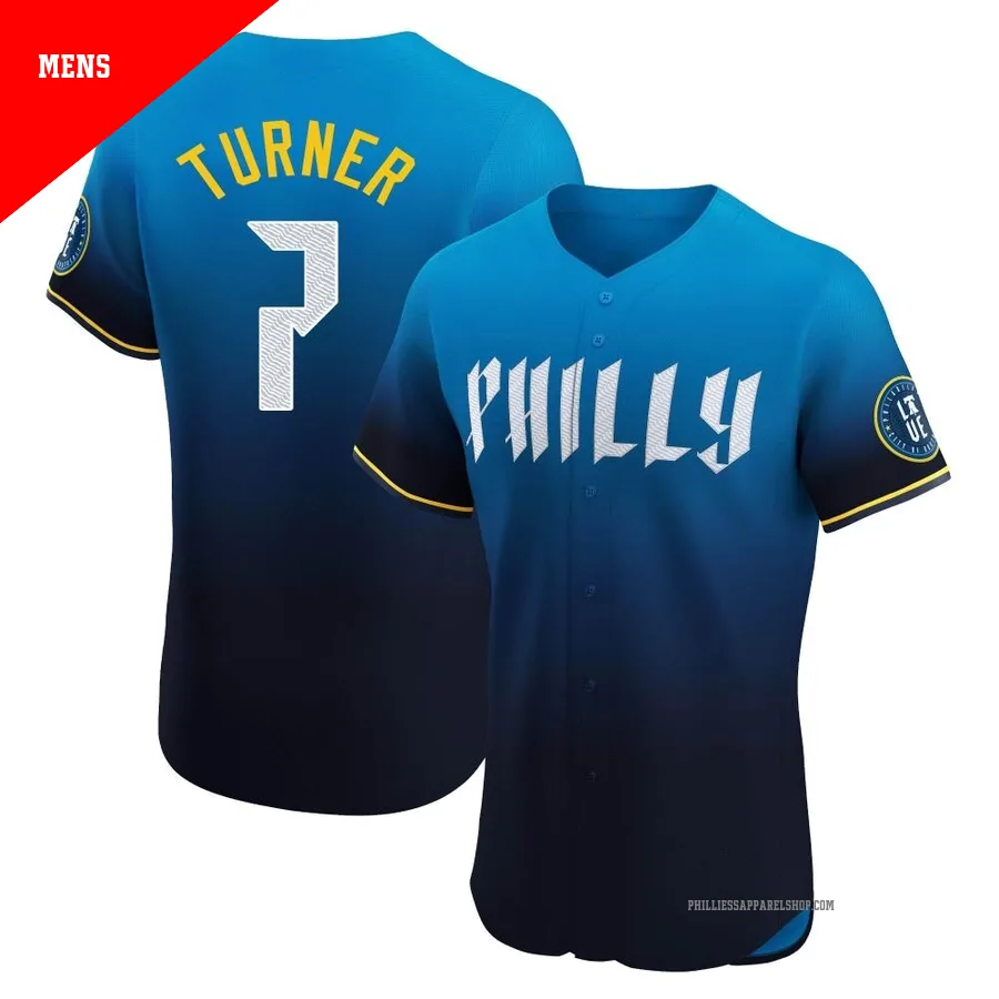 Philadelphia Phillies ＃7 Trea Turner Men's Blue Elite 2024 City Connect Jersey