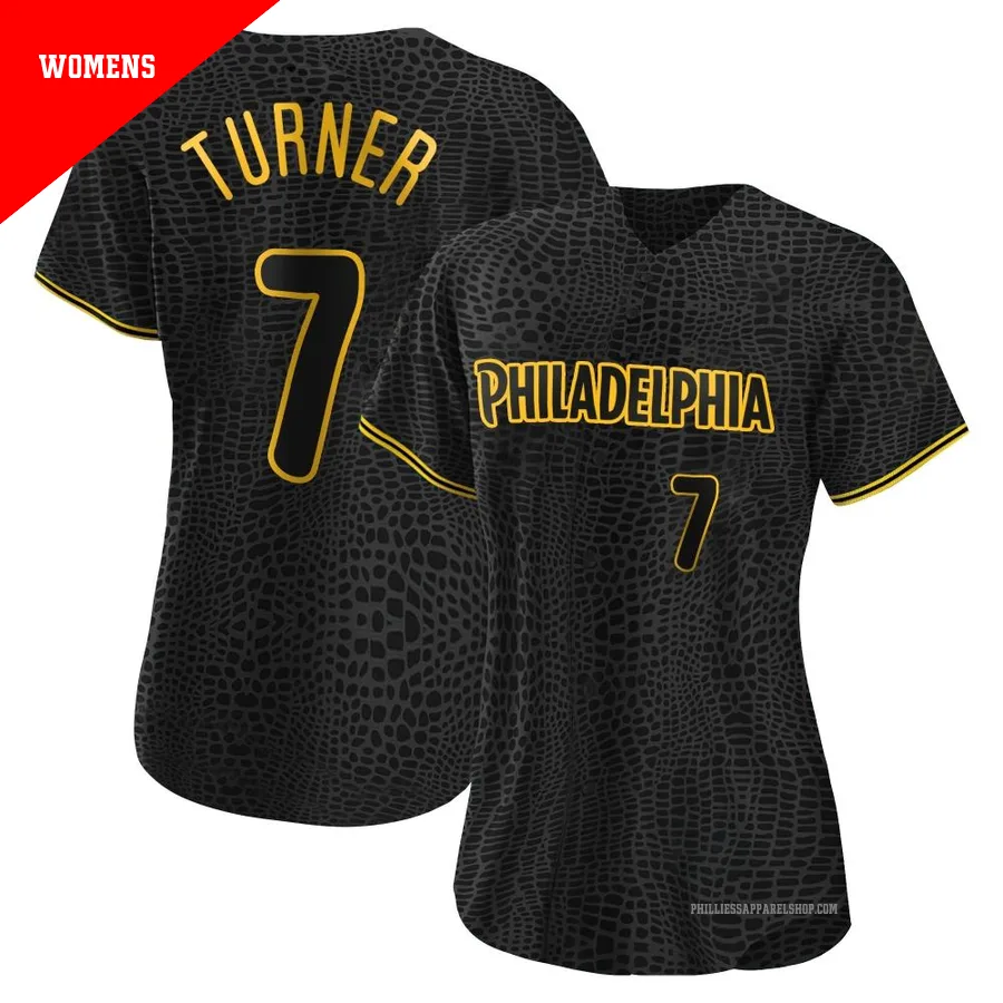 Philadelphia Phillies ＃7 Trea Turner Women's Black Authentic Snake Skin City Jersey