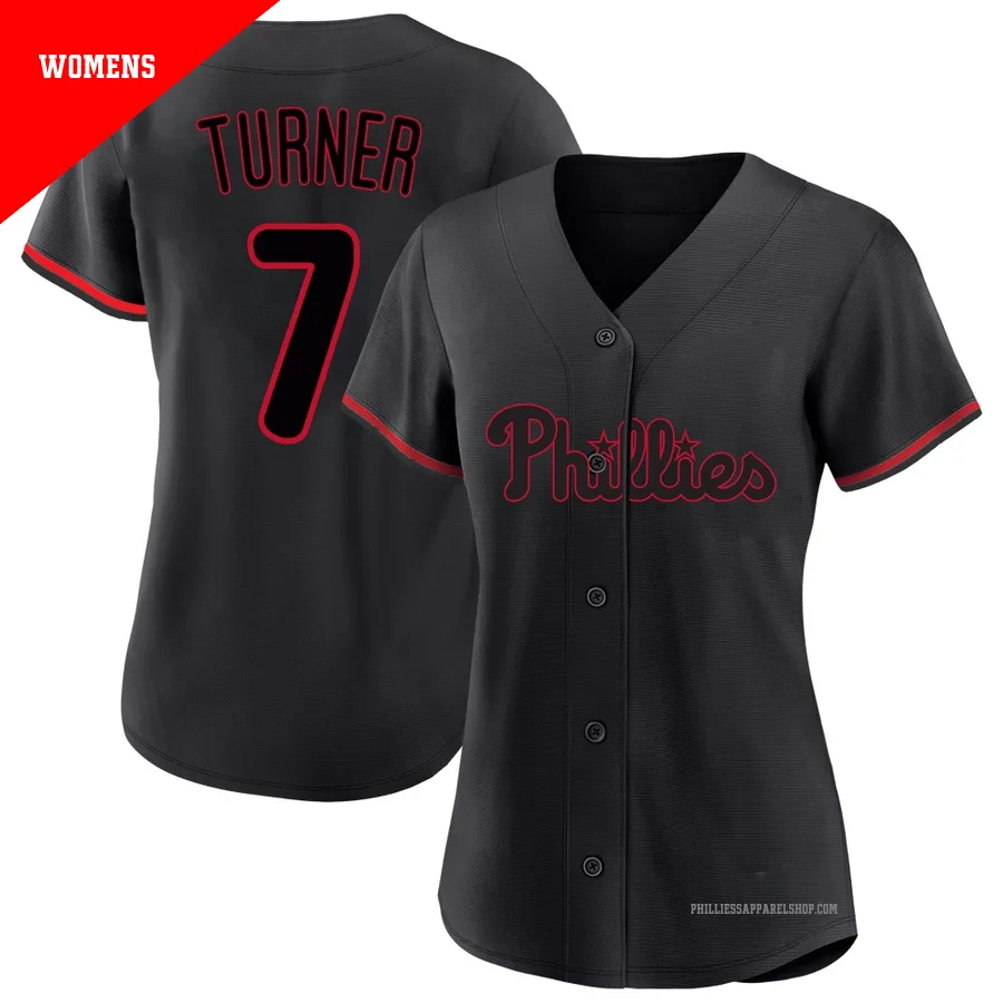Philadelphia Phillies ＃7 Trea Turner Women's Black Replica Fashion Jersey