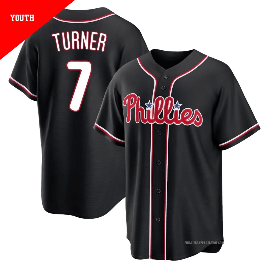 Philadelphia Phillies ＃7 Trea Turner Youth Black Replica Fashion Out Jersey