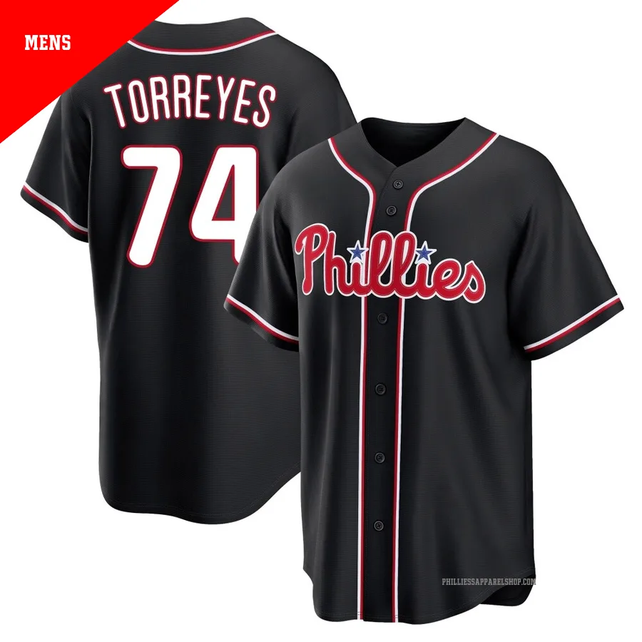 Philadelphia Phillies ＃74 Ronald Torreyes Men's Black Replica Fashion Out Jersey