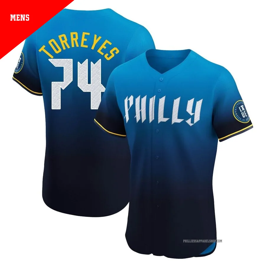 Philadelphia Phillies ＃74 Ronald Torreyes Men's Blue Elite 2024 City Connect Jersey
