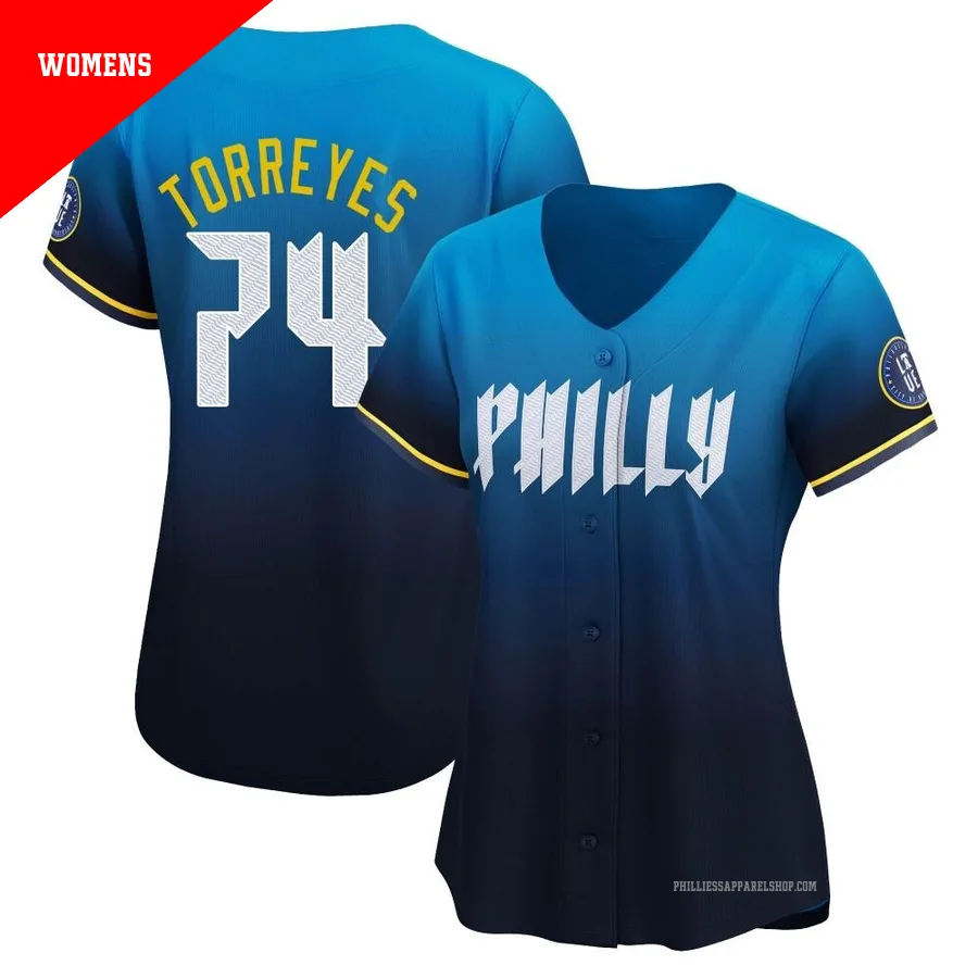 Philadelphia Phillies ＃74 Ronald Torreyes Women's Blue Limited 2024 City Connect Jersey