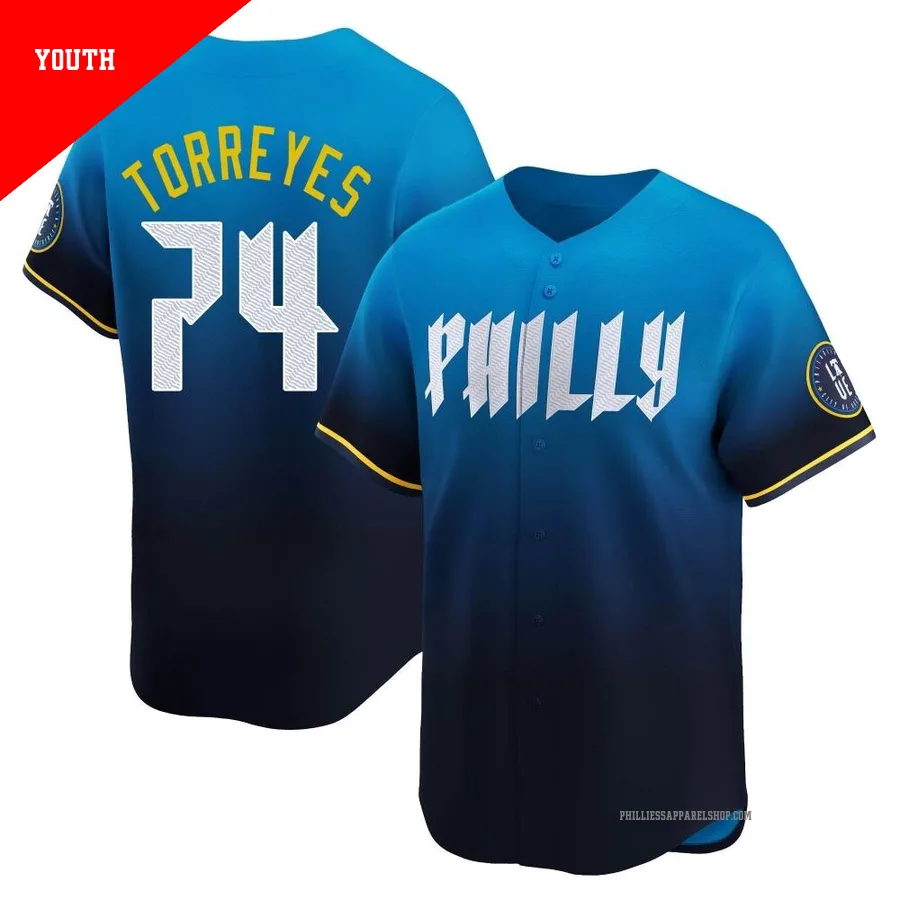 Philadelphia Phillies ＃74 Ronald Torreyes Youth Blue Limited 2024 City Connect Jersey