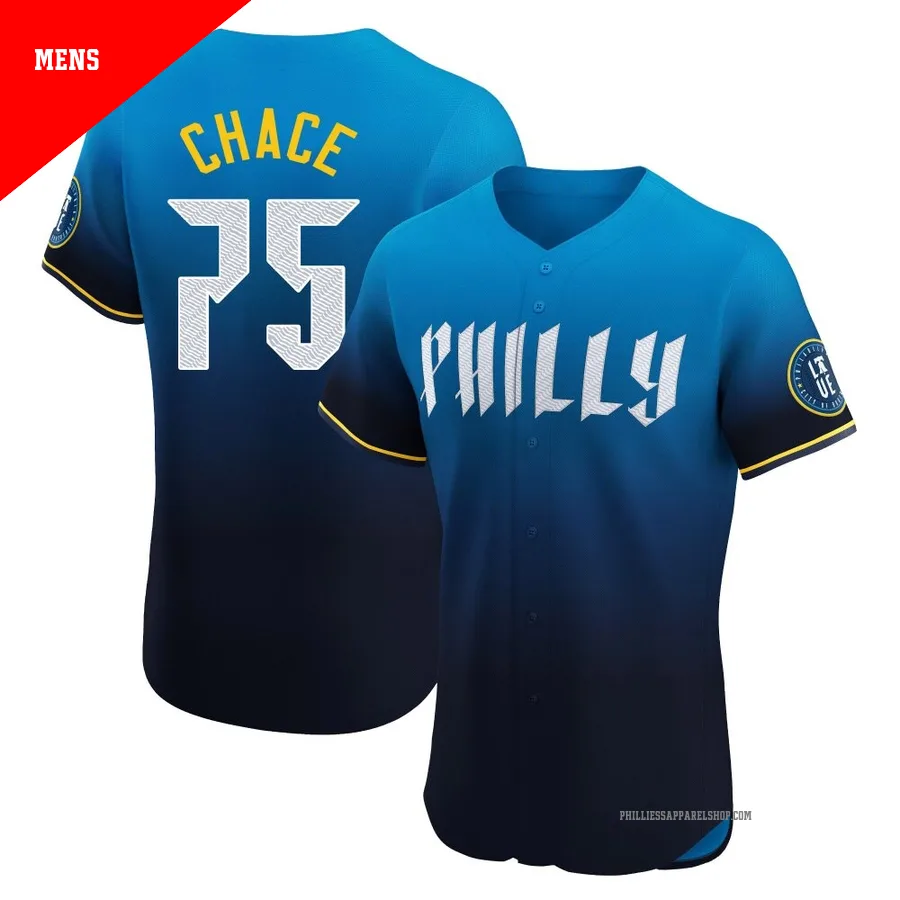 Philadelphia Phillies ＃75 Moises Chace Men's Blue Elite 2024 City Connect Jersey