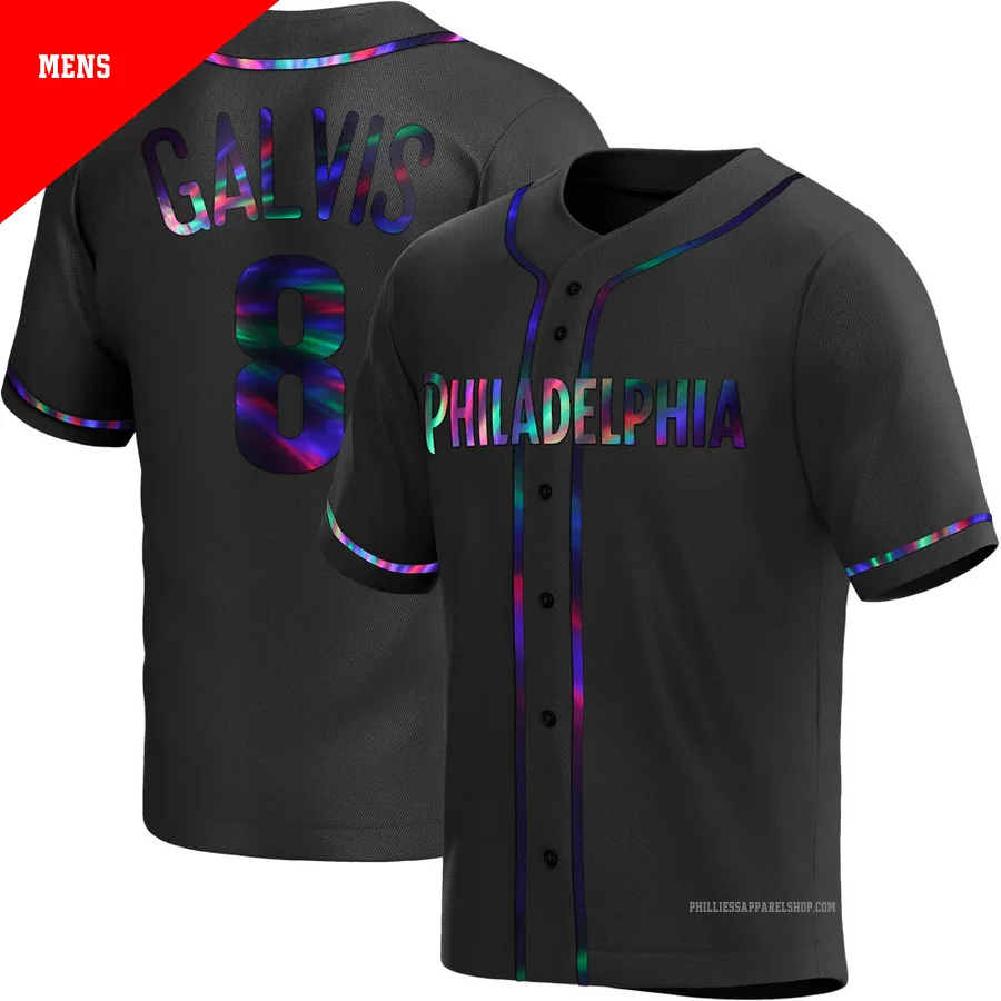 Philadelphia Phillies ＃8 Freddy Galvis Men's Black Replica Holographic Alternate Jersey
