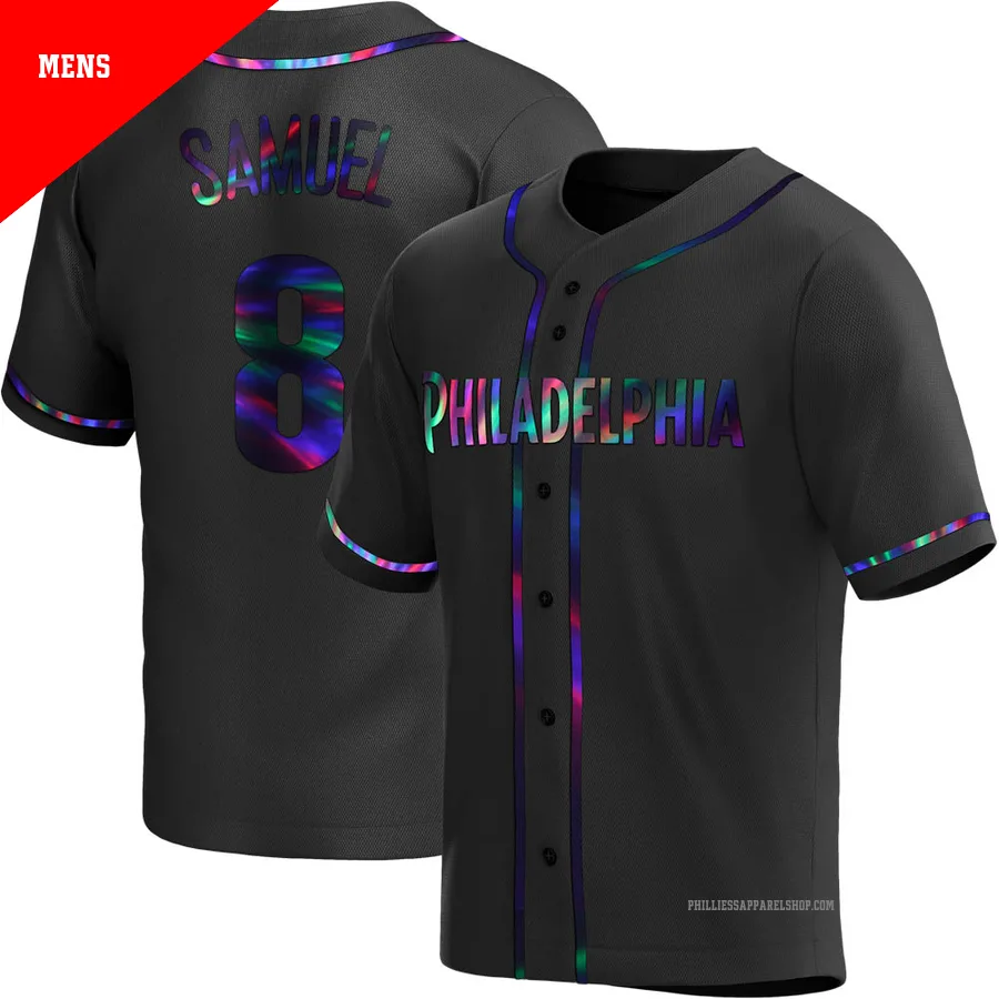 Philadelphia Phillies ＃8 Juan Samuel Men's Black Replica Holographic Alternate Jersey