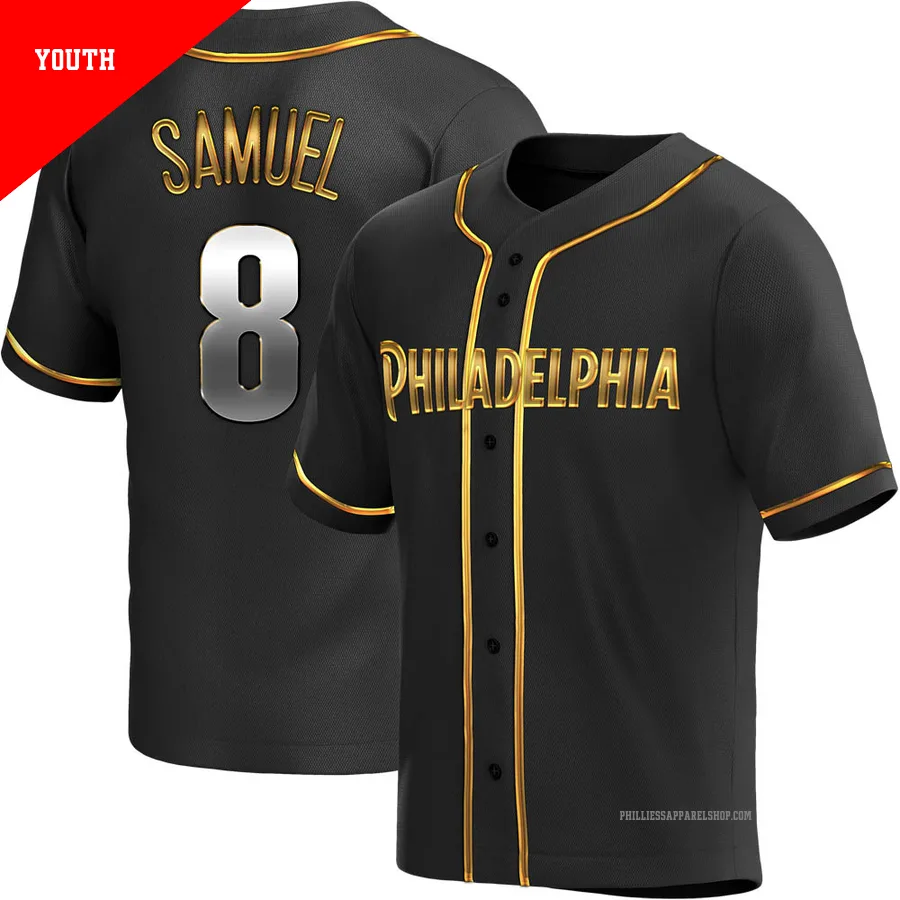 Philadelphia Phillies ＃8 Juan Samuel Youth Gold Replica Black en Alternate Jersey