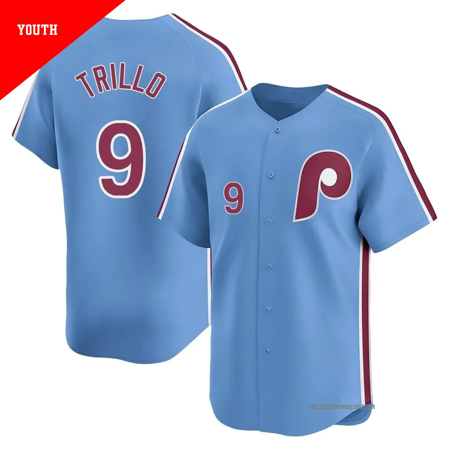 Philadelphia Phillies ＃9 Manny Trillo Youth Light Blue Limited Alternate Jersey